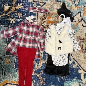 Tahari Red Plaid Dress and Leggings with White Vest Set